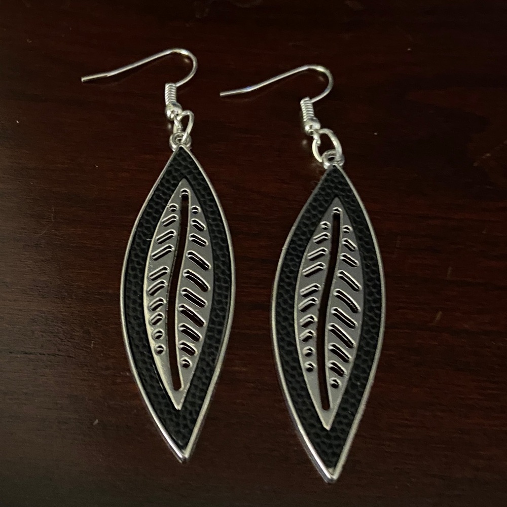 Silver and Black Leaf Earrings